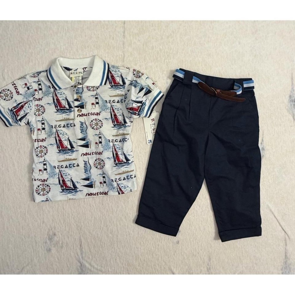 Vintage B.T. Kids Baby Nautical Outfit 2T Shirt & Pants Sailboat Set NWT